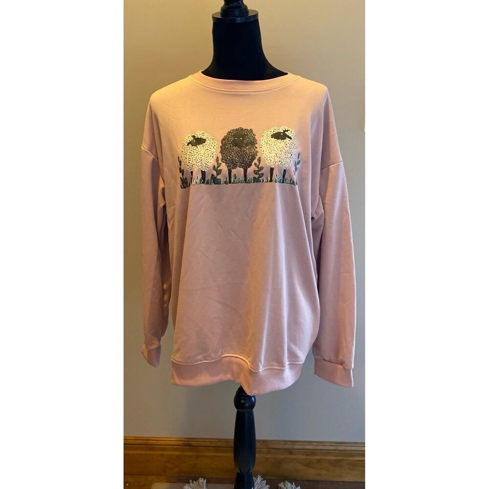 Sweatshirt Size‎ 0XL (12-14) Soft Pink Lightweight with Sheep Pullover Soft